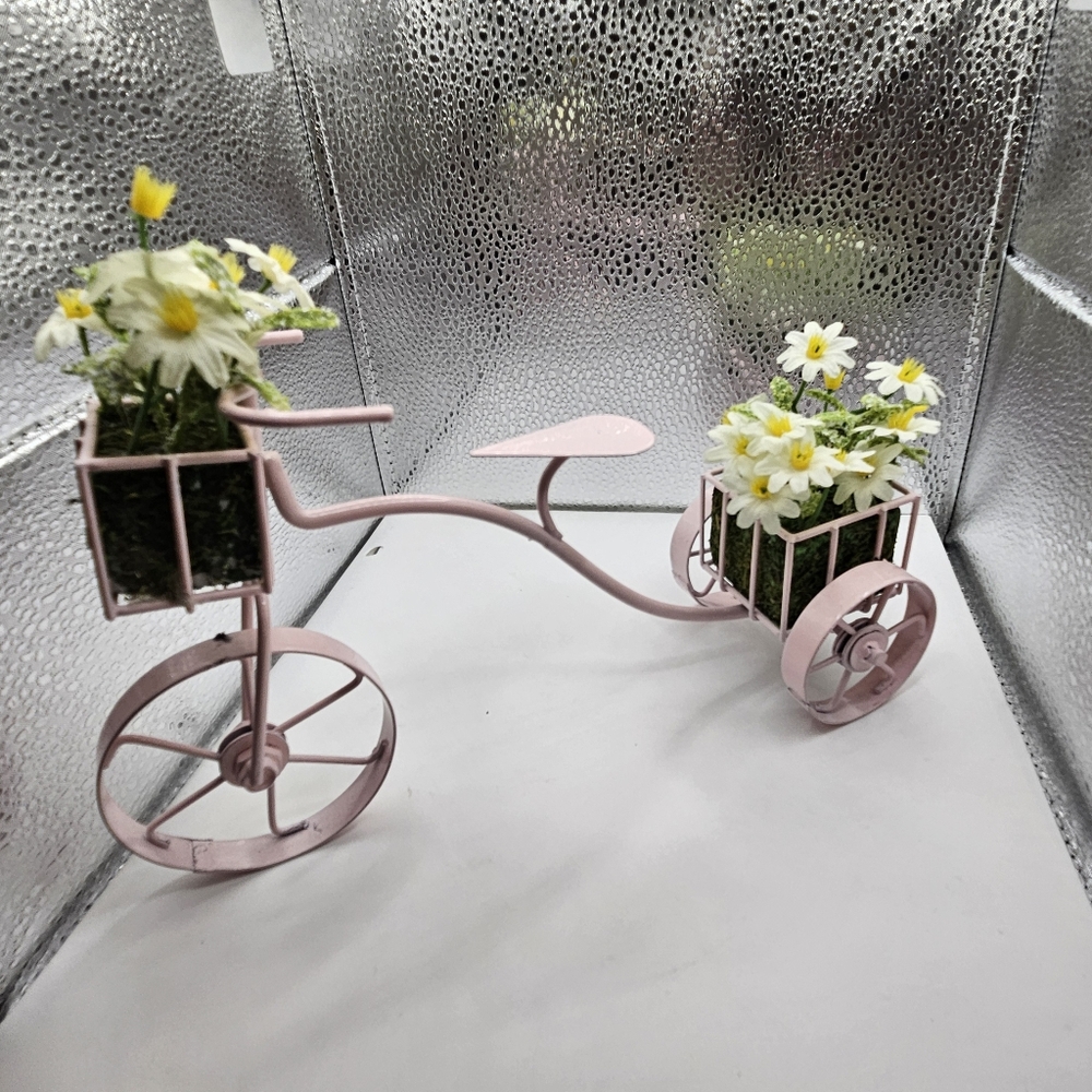Charming Pink Bicycle Planter with White Flowers Celebrate Spring